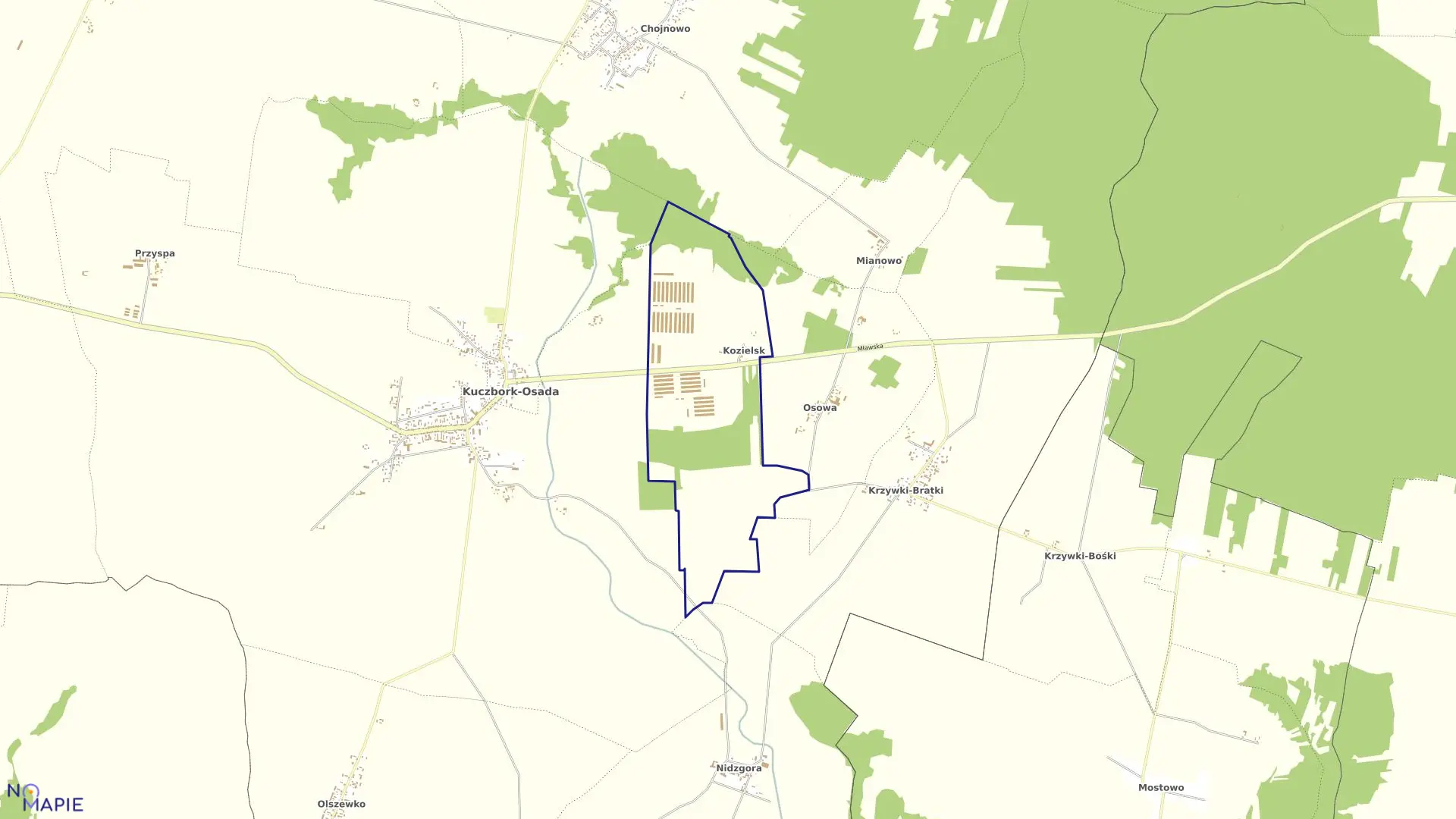 Mapa obrębu KOZIELSK w gminie Kuczbork-Osada