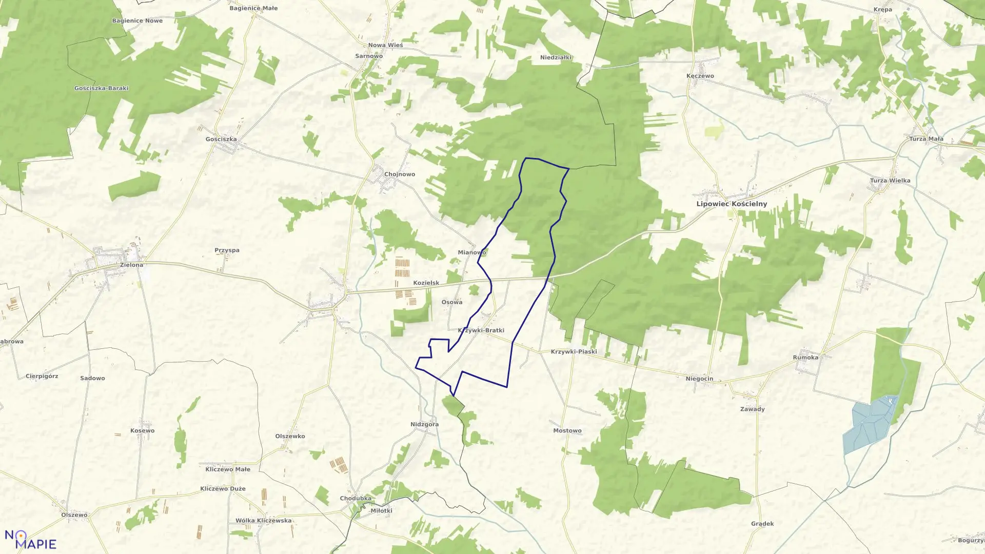 Mapa obrębu KRZYWKI BRATKI w gminie Kuczbork-Osada