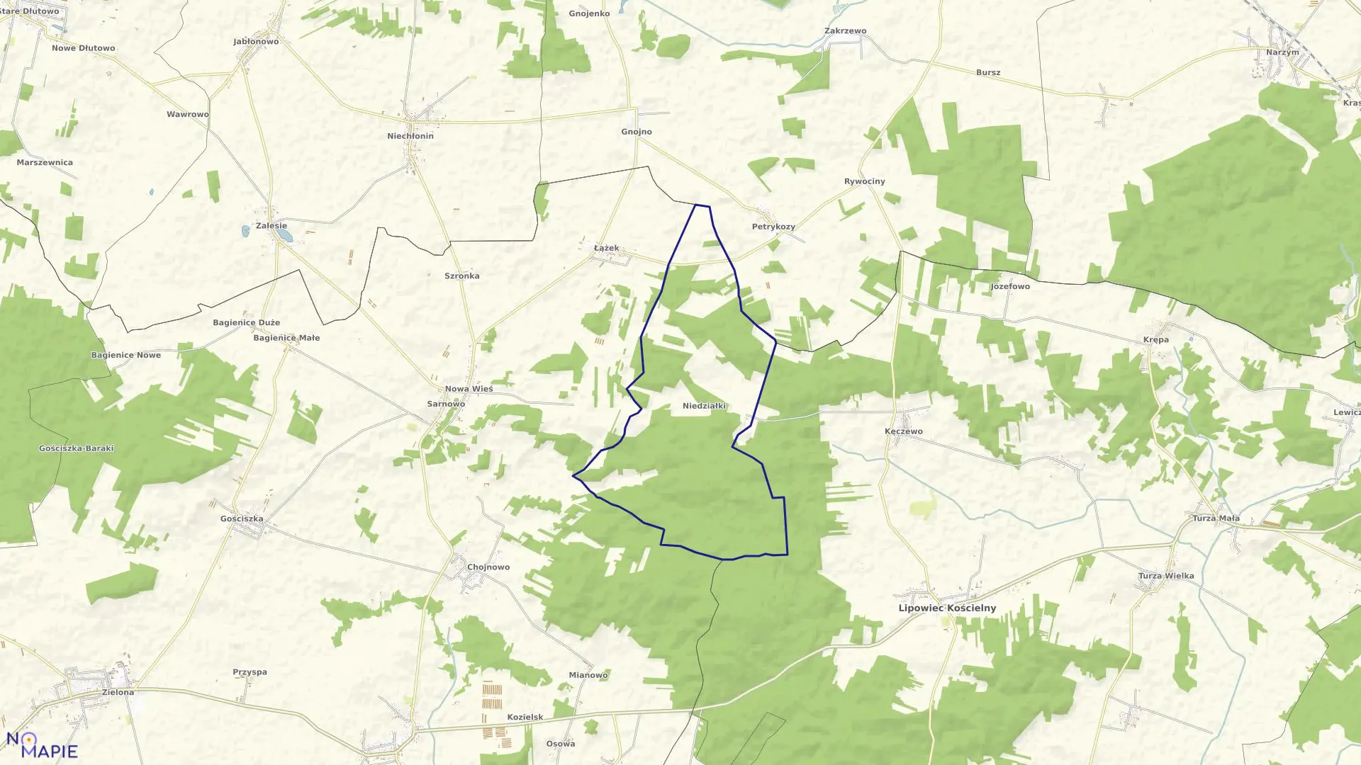 Mapa obrębu NIEDZIAŁKI SADYKIERZ w gminie Kuczbork-Osada